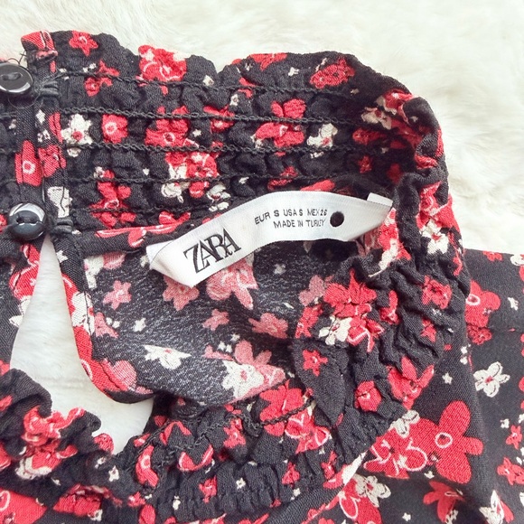 ZARA BLACK FLORAL MAXI DRESS LONG SLEEVE BOHO MIDI MAXI SIZE S - Picture 9 of 9